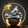 Tabletop Fountain Indoor Fountains Indoor Ceramic Tabletop Fountain - Creative Chinese Style Flowing Water Ornaments Circulating Water and Feng Shui Fountain with LED Lights Meditation Fountain Relaxa view 3