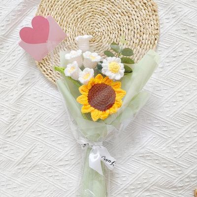 Cenyn Crochet Flowers Bouquet,Hand Knitted Sunflower Daisy Lily of The Valley,Eternal Warm Artificial Flowers Bouquet,Faux Plants Home Decor Gift for Mother Father Teacher (White Lily of The Valley)