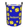 Yellow Softball on Blue Customized Laundry Basket Clothes Hamper with Name Collapsible Waterproof Large Capacity Organizer Storage for Living Room. view 1