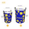 Yellow Softball on Blue Customized Laundry Basket Clothes Hamper with Name Collapsible Waterproof Large Capacity Organizer Storage for Living Room. view 4