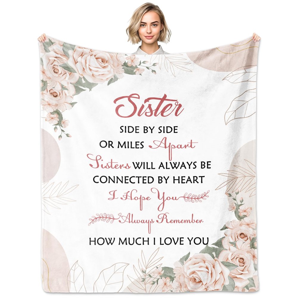 FIOUNG Sisters Gifts from Sister, Sister Gifts Blanket 60"x50", Sister's Birthday Gift, Big Sisters Gift Ideas for Mothers Day Christmas, Best Friend Birthday Present for Women Girls, Bestie Blanket