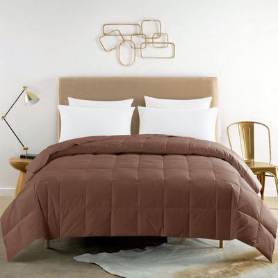 Feather and Loom 233 Thread Count White Duck Down Blanket - Breathable Cotton Cover, 600 Fill Power Down Fill - Color: Brown | Size: Twin - 68x90