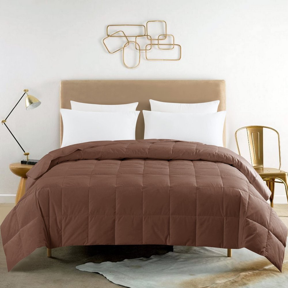 Feather and Loom 233 Thread Count White Duck Down Blanket - Breathable Cotton Cover, 600 Fill Power Down Fill - Color: Brown | Size: Twin - 68x90