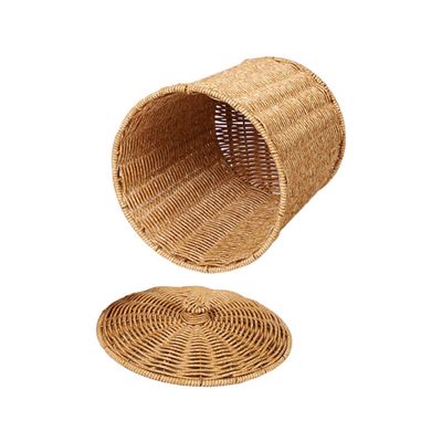 BESPORTBLE Storage Basket with Lid White Woven Storage Basket Vintage Rattan Laundry Hamper Wicker s Woven Waste Bin Sundries Organizer Pp