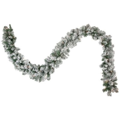 Northlight Pre-lit Flocked Madison Pine Artificial Christmas Garland Clear Lights, 9'x 10", Green