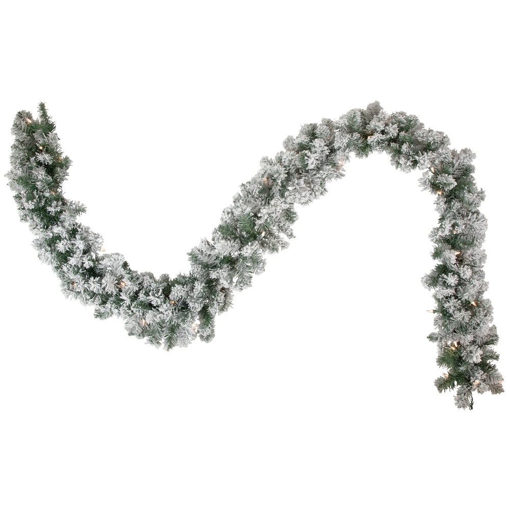 Northlight Pre-lit Flocked Madison Pine Artificial Christmas Garland Clear Lights, 9'x 10", Green