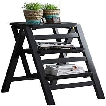 Katzowen Home Folding Step Ladder Stool 3 Steps Stools Folding Stools Home Ladder Chair Bench Solid Wood Climbing Stool Cloakroom Kitchen Step Stool