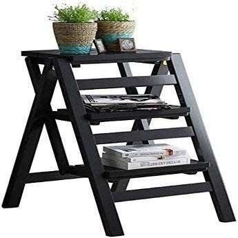 Katzowen Home Folding Step Ladder Stool 3 Steps Stools Folding Stools Home Ladder Chair Bench Solid Wood Climbing Stool Cloakroom Kitchen Step Stool