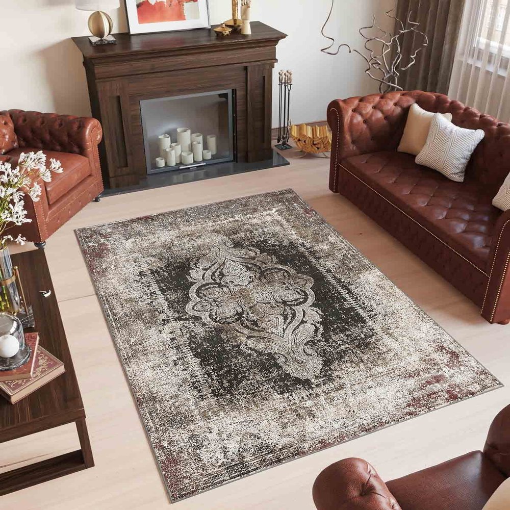 LaModaHome Area Rug Non-Slip - Grey Aged Classic Soft Machine Washable Bedroom Rugs Indoor Outdoor Bathroom Mat Kids Child Stain Resistant Living Room Kitchen Carpet 4.7 x 7.3 ft