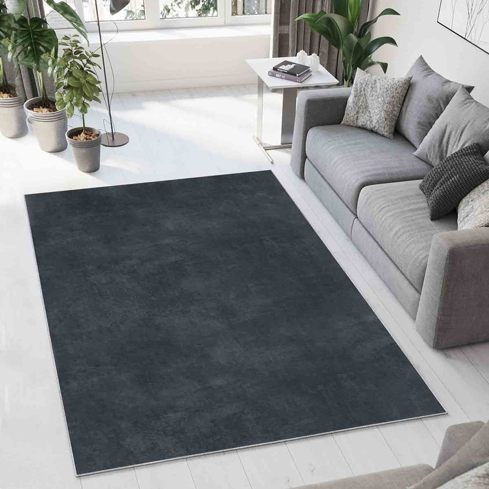 LaModaHome Area Rug Non-Slip - Anthracite Anthracite Thin, Washable Soft Machine Washable Bedroom Rugs Indoor Outdoor Bathroom Mat Kids Child Stain Resistant Living Room Kitchen Carpet 3.3 x 9.9 ft