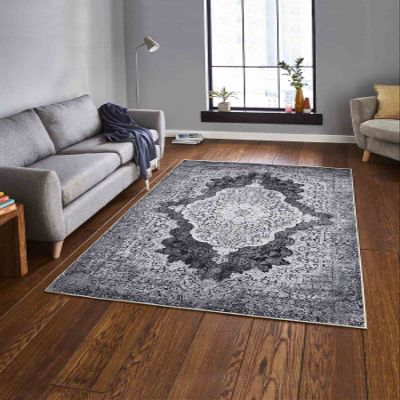 LaModaHome Area Rug Non-Slip - Grey Classical Soft Machine Washable Bedroom Rugs Indoor Outdoor Bathroom Mat Kids Child Stain Resistant Living Room Kitchen Carpet 2.7 x 4 ft