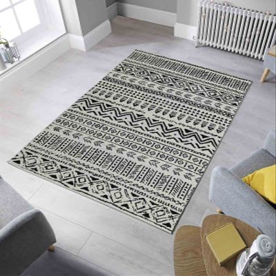 LaModaHome Area Rug Non-Slip - White Geometric Soft Machine Washable Bedroom Rugs Indoor Outdoor Bathroom Mat Kids Child Stain Resistant Living Room Kitchen Carpet 2.7 x 5 ft