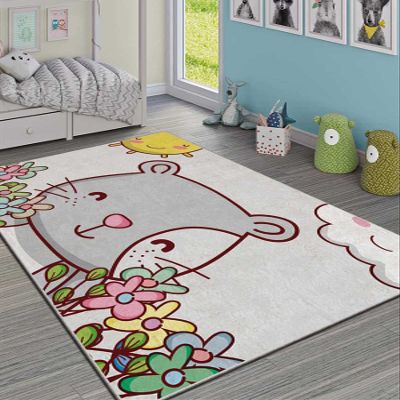 LaModaHome Area Rug Non-Slip - Grey Cat Soft Machine Washable Bedroom Rugs Indoor Outdoor Bathroom Mat Kids Child Stain Resistant Living Room Kitchen Carpet 2.7 x 4 ft