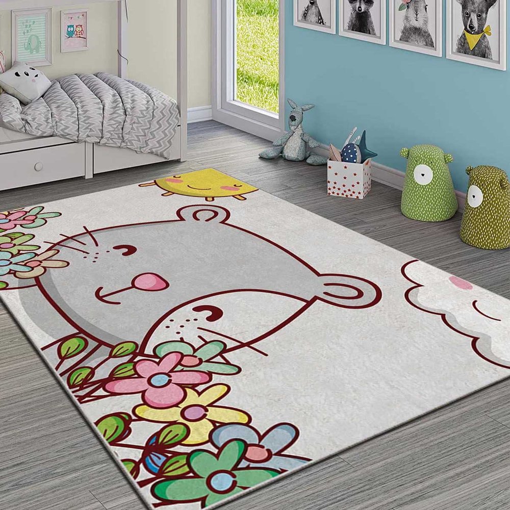 LaModaHome Area Rug Non-Slip - Grey Cat Soft Machine Washable Bedroom Rugs Indoor Outdoor Bathroom Mat Kids Child Stain Resistant Living Room Kitchen Carpet 2.7 x 4 ft