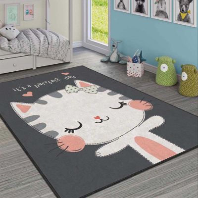 LaModaHome Area Rug Non-Slip - Smoked Cat Soft Machine Washable Bedroom Rugs Indoor Outdoor Bathroom Mat Kids Child Stain Resistant Living Room Kitchen Carpet 5.9 x 9.3 ft