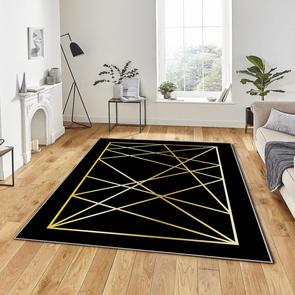 LaModaHome Area Rug Non-Slip - Navy Blue Line Soft Machine Washable Bedroom Rugs Indoor Outdoor Bathroom Mat Kids Child Stain Resistant Living Room Kitchen Carpet 2 x 3.3 ft