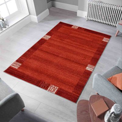 LaModaHome Area Rug Non-Slip - Orange Bordure Soft Machine Washable Bedroom Rugs Indoor Outdoor Bathroom Mat Kids Child Stain Resistant Living Room Kitchen Carpet 2 x 3.3 ft