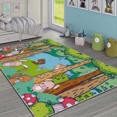 LaModaHome Area Rug Non-Slip - Colourful Cute Animals Soft Machine Washable Bedroom Rugs Indoor Outdoor Bathroom Mat Kids Child Stain Resistant Living Room Kitchen Carpet 5.9 x 9.3 ft