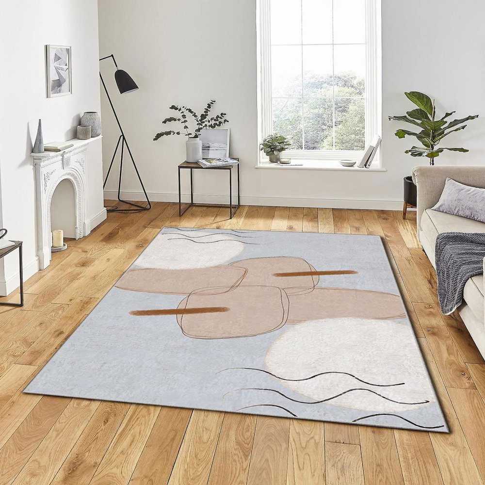 LaModaHome Area Rug Non-Slip - White Vector Soft Machine Washable Bedroom Rugs Indoor Outdoor Bathroom Mat Kids Child Stain Resistant Living Room Kitchen Carpet 2 x 3.3 ft