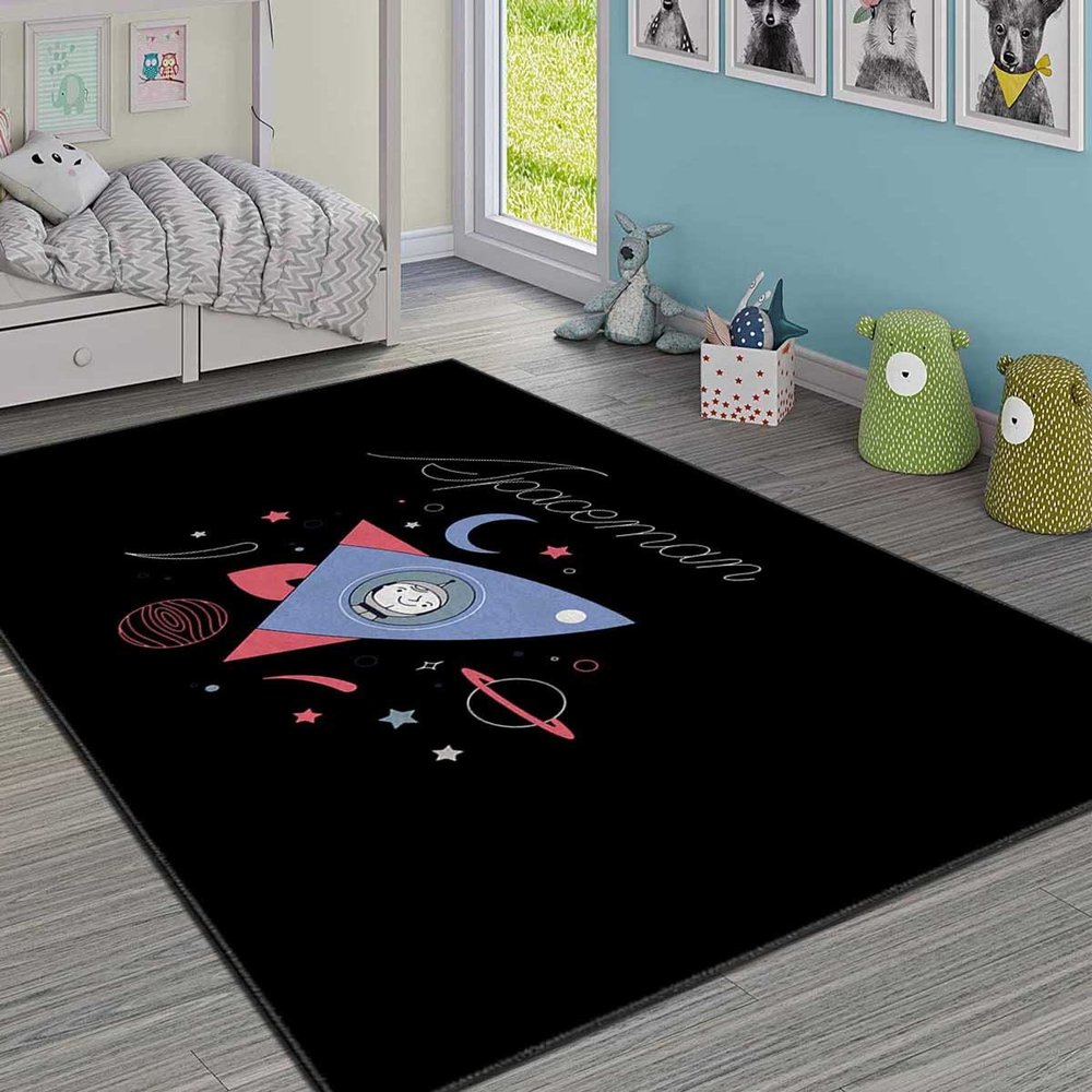 LaModaHome Area Rug Non-Slip - Black Missile Soft Machine Washable Bedroom Rugs Indoor Outdoor Bathroom Mat Kids Child Stain Resistant Living Room Kitchen Carpet 2.7 x 6.6 ft