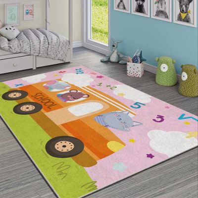 LaModaHome Area Rug Non-Slip - Pink School Service Animal Soft Machine Washable Bedroom Rugs Indoor Outdoor Bathroom Mat Kids Child Stain Resistant Living Room Kitchen Carpet 3.3 x 9.9 ft