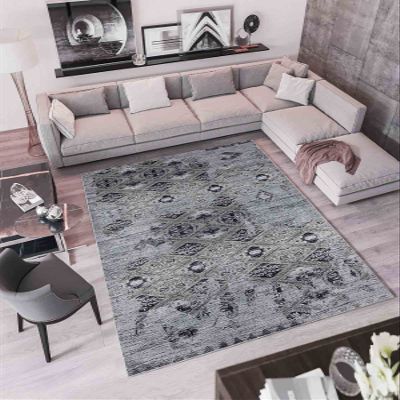 LaModaHome Area Rug Non-Slip - Grey Geometric Soft Machine Washable Bedroom Rugs Indoor Outdoor Bathroom Mat Kids Child Stain Resistant Living Room Kitchen Carpet 4.7 x 7.3 ft (150)