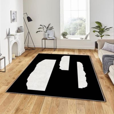 LaModaHome Area Rug Non-Slip - Black Vector Soft Machine Washable Bedroom Rugs Indoor Outdoor Bathroom Mat Kids Child Stain Resistant Living Room Kitchen Carpet 2.7 x 9.9 ft