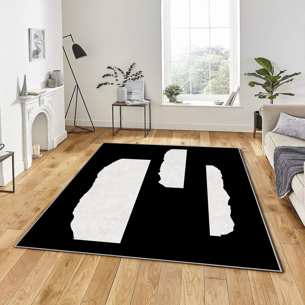 LaModaHome Area Rug Non-Slip - Black Vector Soft Machine Washable Bedroom Rugs Indoor Outdoor Bathroom Mat Kids Child Stain Resistant Living Room Kitchen Carpet 2.7 x 9.9 ft
