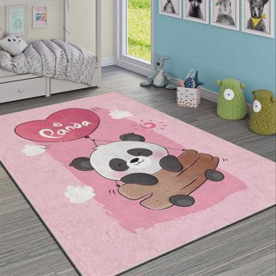 LaModaHome Area Rug Non-Slip - Pink Panda Soft Machine Washable Bedroom Rugs Indoor Outdoor Bathroom Mat Kids Child Stain Resistant Living Room Kitchen Carpet 3.3 x 9.9 ft