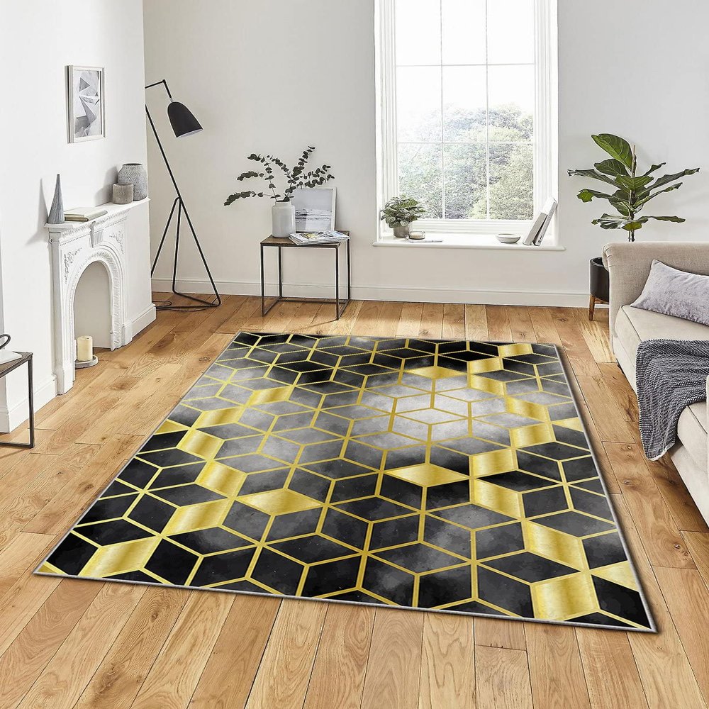 LaModaHome Area Rug Non-Slip - Grey Geometric Soft Machine Washable Bedroom Rugs Indoor Outdoor Bathroom Mat Kids Child Stain Resistant Living Room Kitchen Carpet 3.3 x 6.6 ft (45)