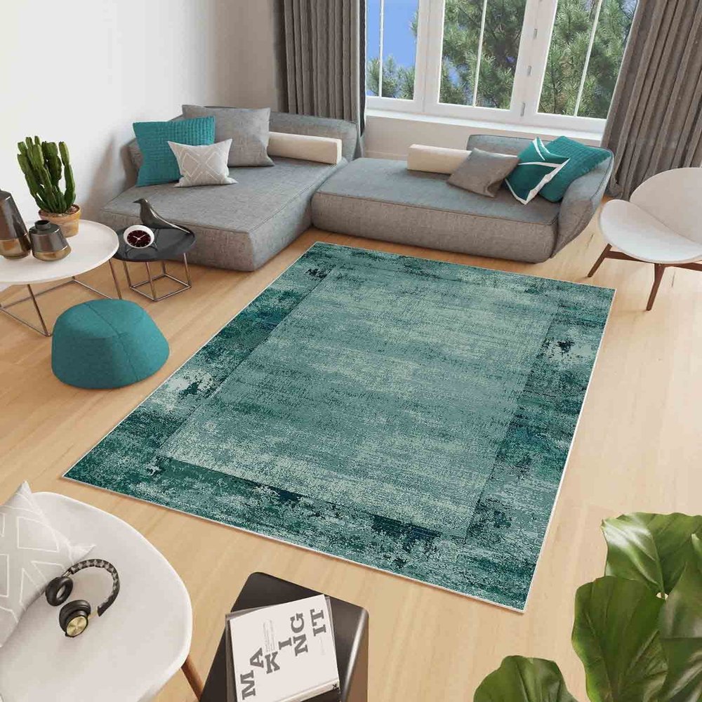 LaModaHome Area Rug Non-Slip - Green Vintage Soft Machine Washable Bedroom Rugs Indoor Outdoor Bathroom Mat Kids Child Stain Resistant Living Room Kitchen Carpet 3.3 x 9.9 ft