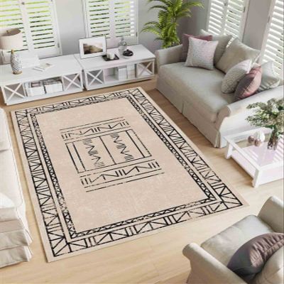 LaModaHome Area Rug Non-Slip - Powder Geometric and Border Soft Machine Washable Bedroom Rugs Indoor Outdoor Bathroom Mat Kids Child Stain Resistant Living Room Kitchen Carpet 2 x 3.3 ft