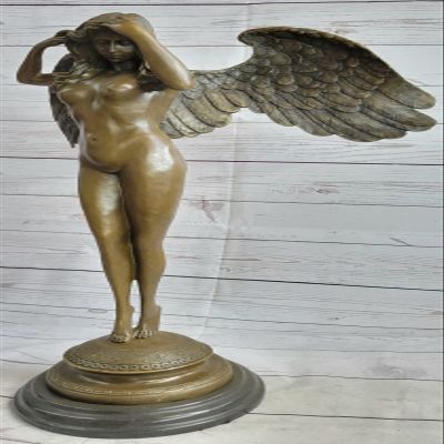 Hand Made Genuine Solid Bronze Nude Female Angel Woman Bronze Sculpture Artwork Statue Dcor by Bronze Classy