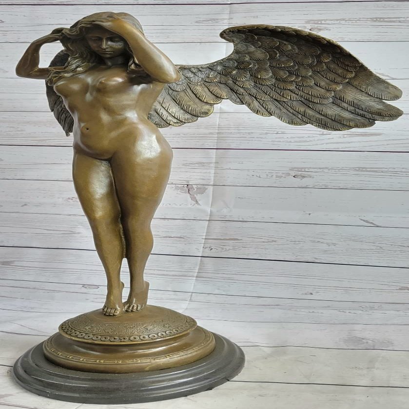 Hand Made Genuine Solid Bronze Nude Female Angel Woman Bronze Sculpture Artwork Statue Dcor by Bronze Classy