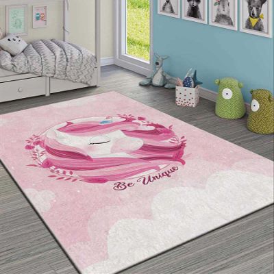 LaModaHome Area Rug Non-Slip - Pink Unicorn Soft Machine Washable Bedroom Rugs Indoor Outdoor Bathroom Mat Kids Child Stain Resistant Living Room Kitchen Carpet 2 x 3.3 ft