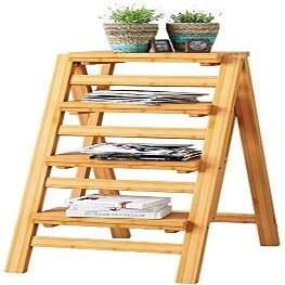 Katzowen Home Folding Step Ladder Stool Folding Step Stool,Bamboo Step Ladder Stool Folding Stepladder, 4 Steps, Folding Design Ladder with Anti-Slip Feet (Color : Wood Color)