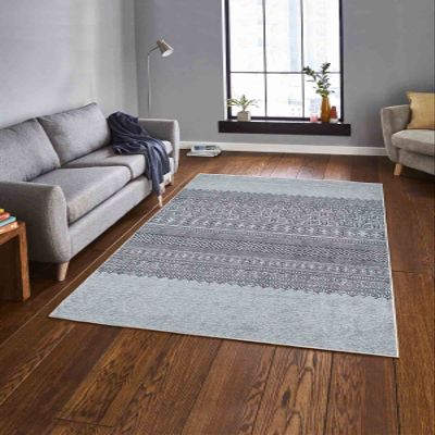 LaModaHome Area Rug Non-Slip - Grey Geometric Soft Machine Washable Bedroom Rugs Indoor Outdoor Bathroom Mat Kids Child Stain Resistant Living Room Kitchen Carpet 3.3 x 6.6 ft (171)