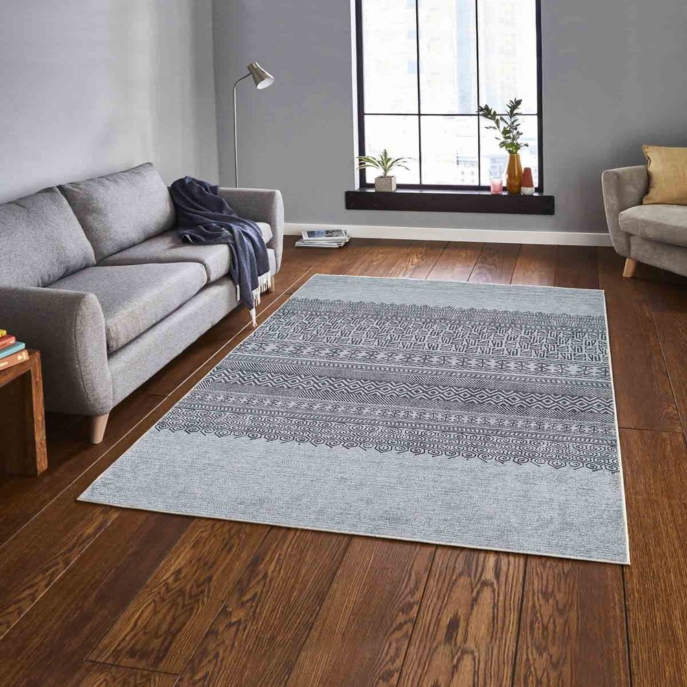 LaModaHome Area Rug Non-Slip - Grey Geometric Soft Machine Washable Bedroom Rugs Indoor Outdoor Bathroom Mat Kids Child Stain Resistant Living Room Kitchen Carpet 3.3 x 6.6 ft (171)