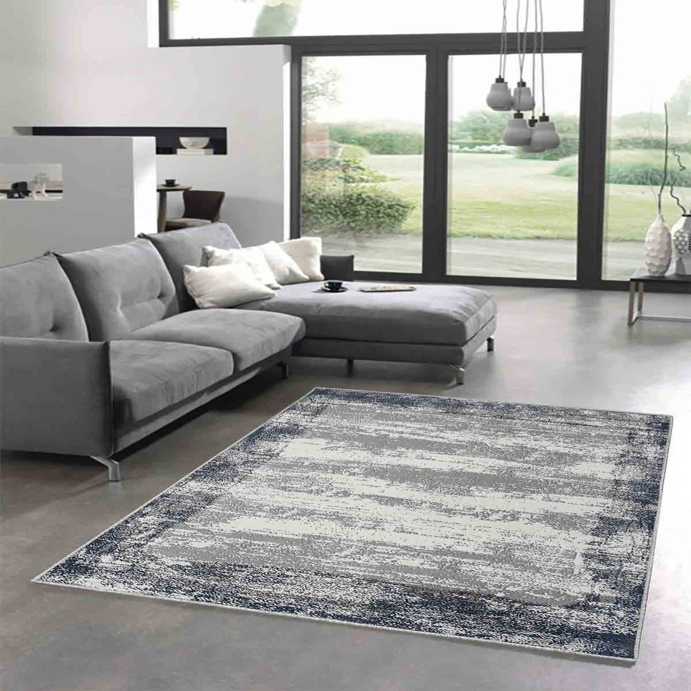 LaModaHome Area Rug Non-Slip - Grey Vintage Soft Machine Washable Bedroom Rugs Indoor Outdoor Bathroom Mat Kids Child Stain Resistant Living Room Kitchen Carpet 3.3 x 6.6 ft (190)