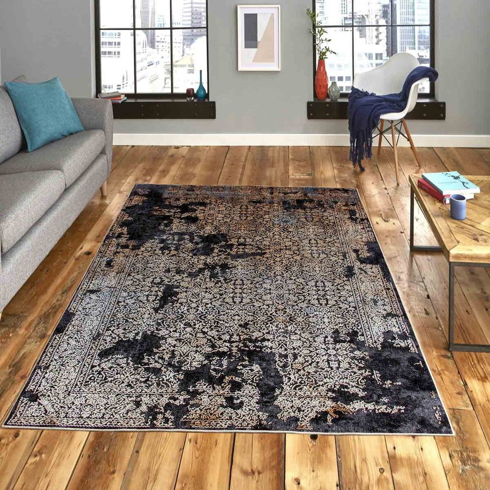 LaModaHome Area Rug Non-Slip - Anthracite Classic Obedness Soft Machine Washable Bedroom Rugs Indoor Outdoor Bathroom Mat Kids Child Stain Resistant Living Room Kitchen Carpet 3.3 x 9.9 ft