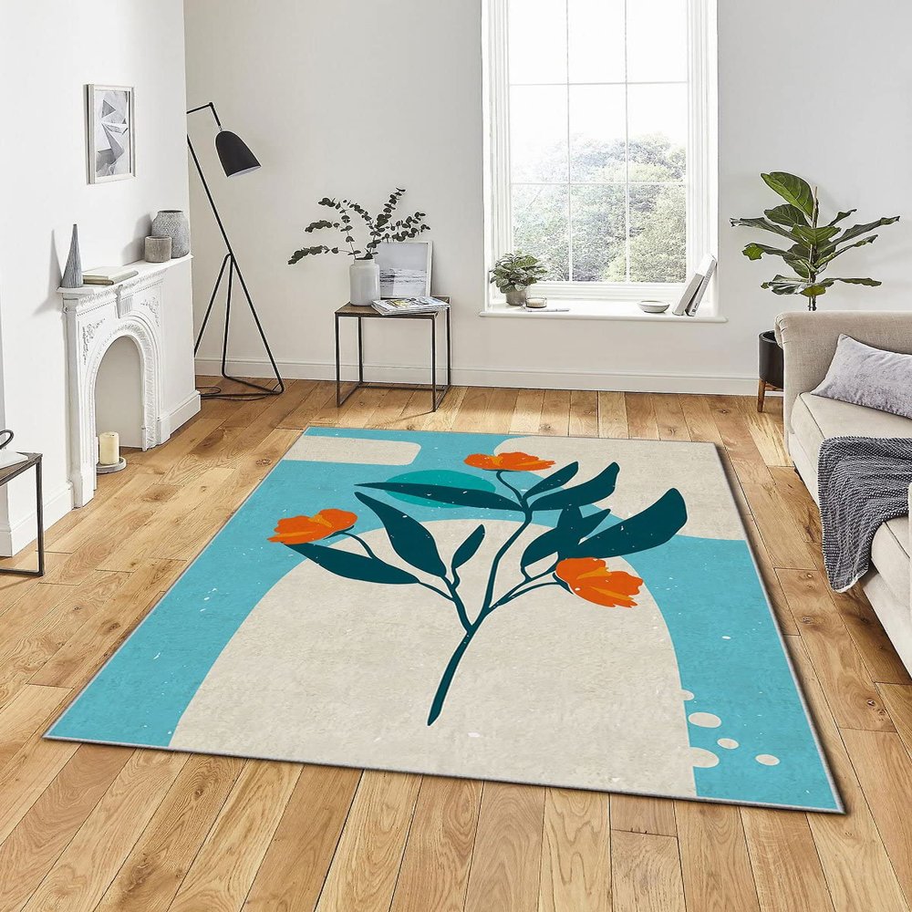 LaModaHome Area Rug Non-Slip - Pink Flower Soft Machine Washable Bedroom Rugs Indoor Outdoor Bathroom Mat Kids Child Stain Resistant Living Room Kitchen Carpet 3.3 x 6.6 ft