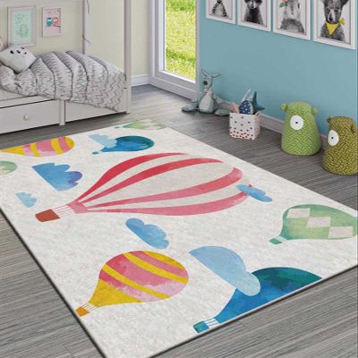 LaModaHome Area Rug Non-Slip - Grey Air Balloon Soft Machine Washable Bedroom Rugs Indoor Outdoor Bathroom Mat Kids Child Stain Resistant Living Room Kitchen Carpet 2 x 3.3 ft