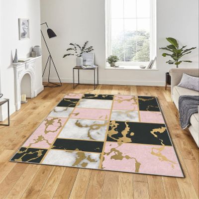 LaModaHome Area Rug Non-Slip - Yellow Geometric and Marble Soft Machine Washable Bedroom Rugs Indoor Outdoor Bathroom Mat Kids Child Stain Resistant Living Room Kitchen Carpet 3.3 x 6.6 ft