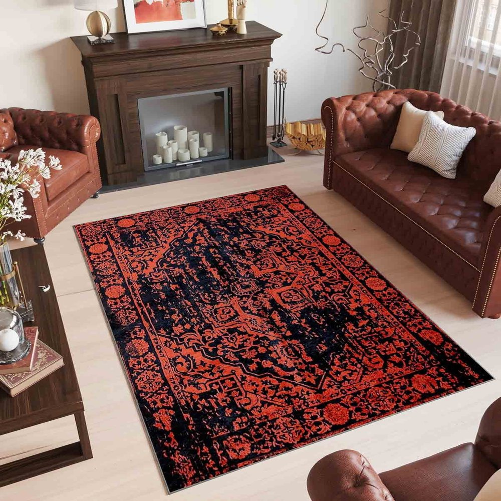 LaModaHome Area Rug Non-Slip - Orange Classical Soft Machine Washable Bedroom Rugs Indoor Outdoor Bathroom Mat Kids Child Stain Resistant Living Room Kitchen Carpet 3.3 x 9.9 ft