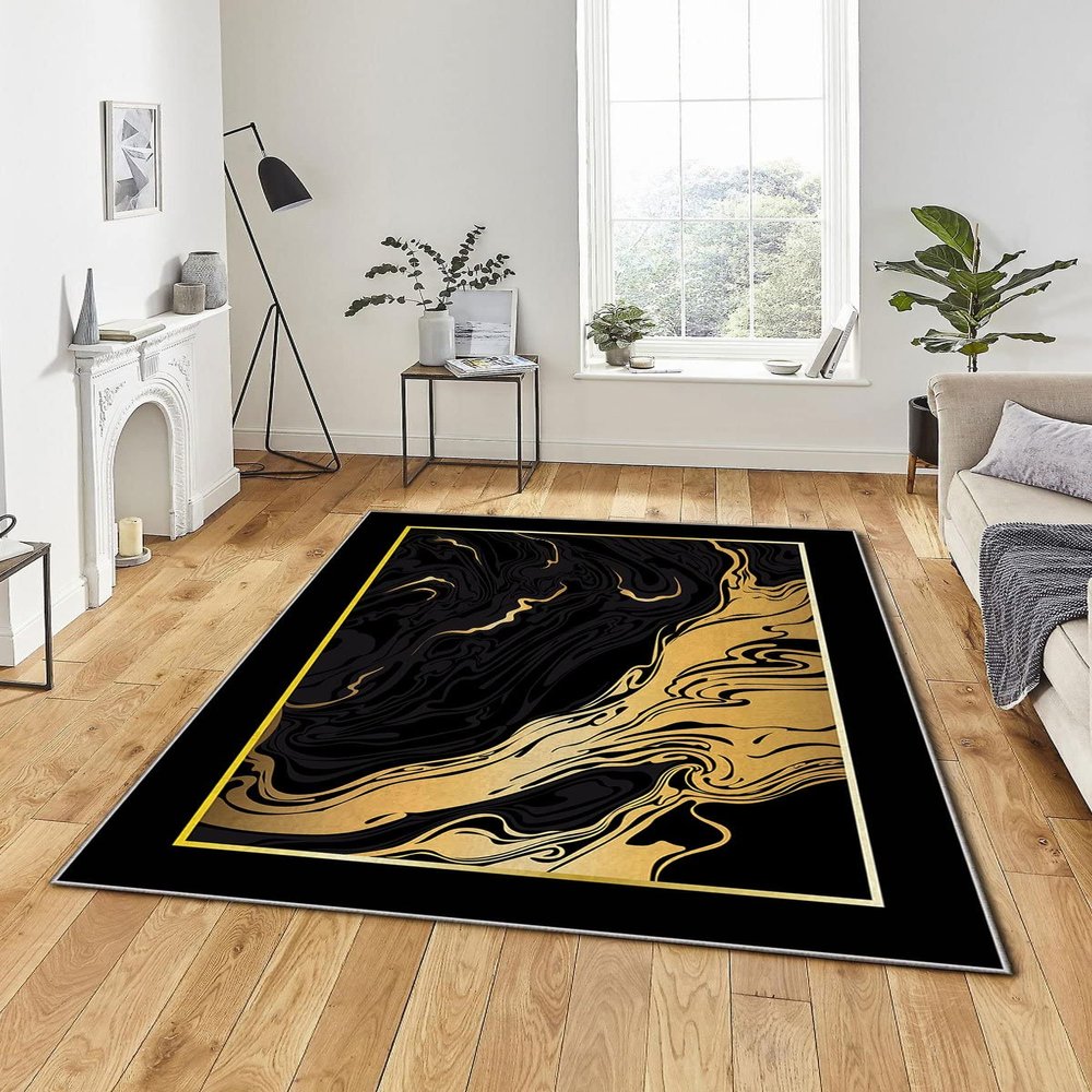 LaModaHome Area Rug Non-Slip - Navy Blue Watercolor Soft Machine Washable Bedroom Rugs Indoor Outdoor Bathroom Mat Kids Child Stain Resistant Living Room Kitchen Carpet 3.3 x 9.9 ft