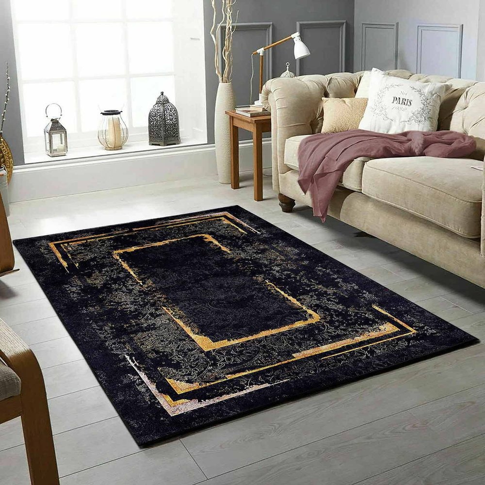 LaModaHome Area Rug Non-Slip - Black Bordure Soft Machine Washable Bedroom Rugs Indoor Outdoor Bathroom Mat Kids Child Stain Resistant Living Room Kitchen Carpet 2.7 x 4 ft