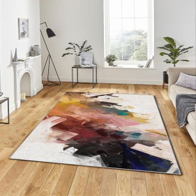 LaModaHome Area Rug Non-Slip - Grey Brush Strokes Soft Machine Washable Bedroom Rugs Indoor Outdoor Bathroom Mat Kids Child Stain Resistant Living Room Kitchen Carpet 2.7 x 5 ft