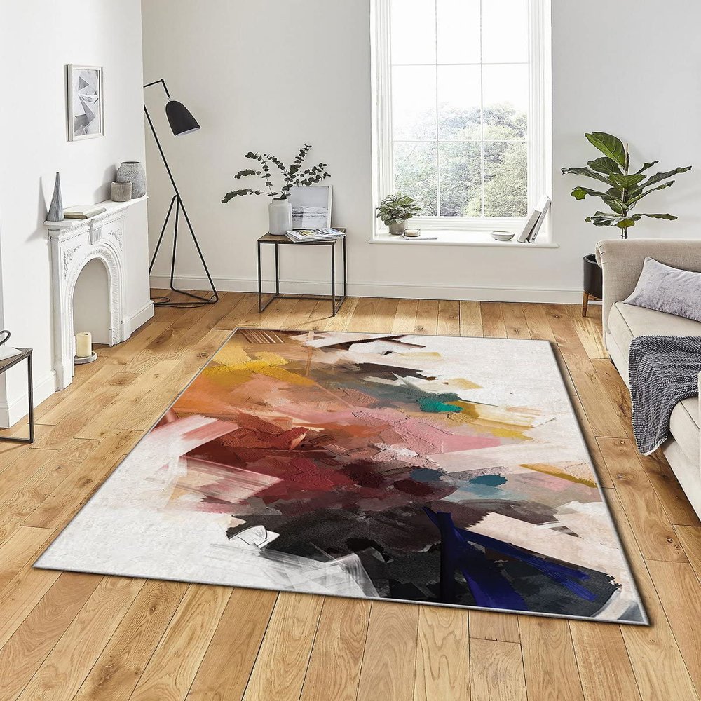 LaModaHome Area Rug Non-Slip - Grey Brush Strokes Soft Machine Washable Bedroom Rugs Indoor Outdoor Bathroom Mat Kids Child Stain Resistant Living Room Kitchen Carpet 2.7 x 5 ft