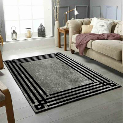 LaModaHome Area Rug Non-Slip - Grey Bordure Soft Machine Washable Bedroom Rugs Indoor Outdoor Bathroom Mat Kids Child Stain Resistant Living Room Kitchen Carpet 3.3 x 9.9 ft (071)