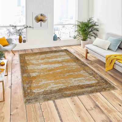 LaModaHome Area Rug Non-Slip - Yellow Vintage Soft Machine Washable Bedroom Rugs Indoor Outdoor Bathroom Mat Kids Child Stain Resistant Living Room Kitchen Carpet 2.7 x 4 ft
